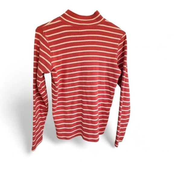 LL Bean Coral White Striped Quarter Zip Sweater Sz Small 100% Cotton - Picture 2 of 4